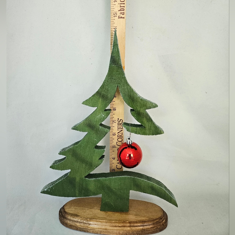 NEW Wooden Christmas Tree With Base Handmade with Red Ornament - Picture 2 of 11